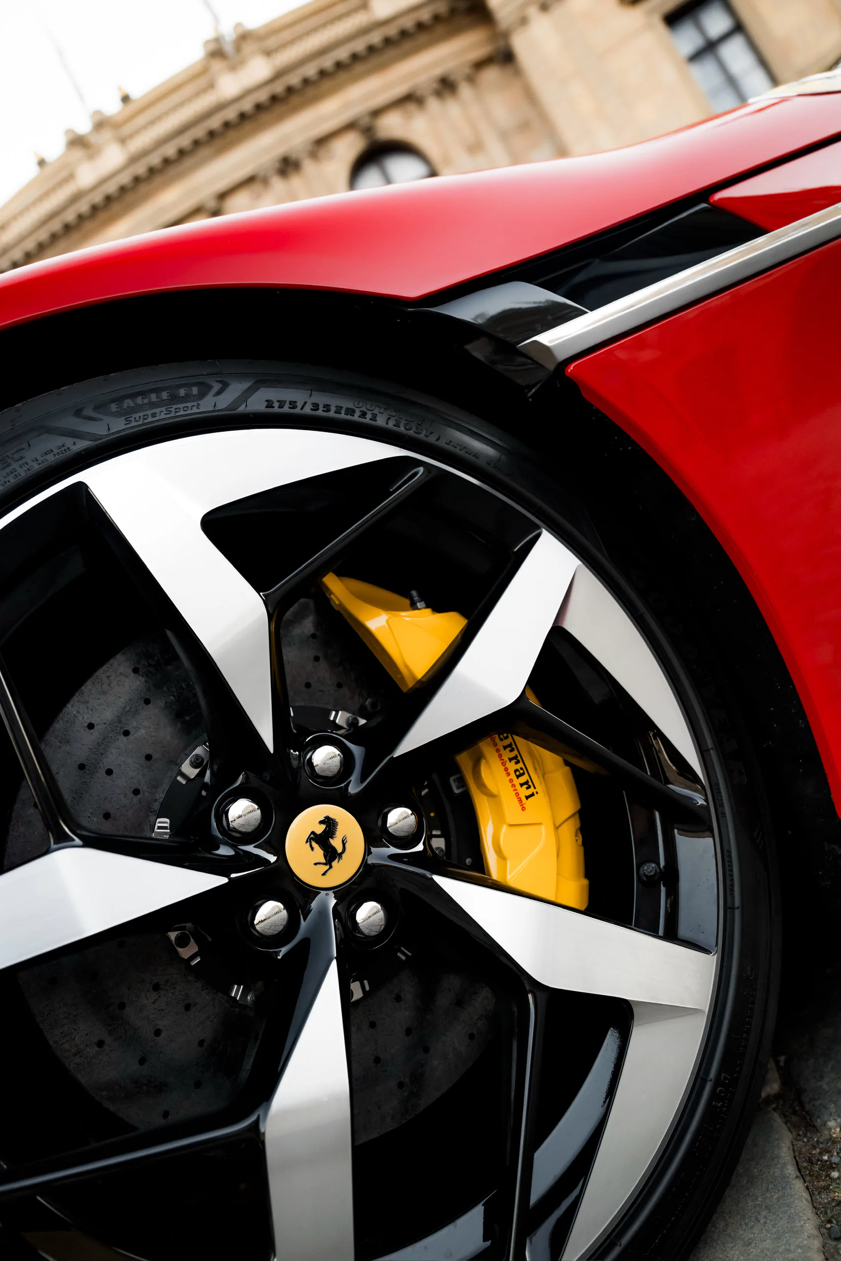 Forged wheel and yellow caliper on the 12Cilindri Spider